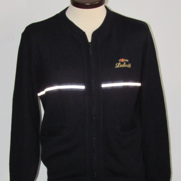 Vintage Labatt's Knit Cardigan Dark Blue Black Beer Promotion EUC Sz Large - Picture 1 of 14